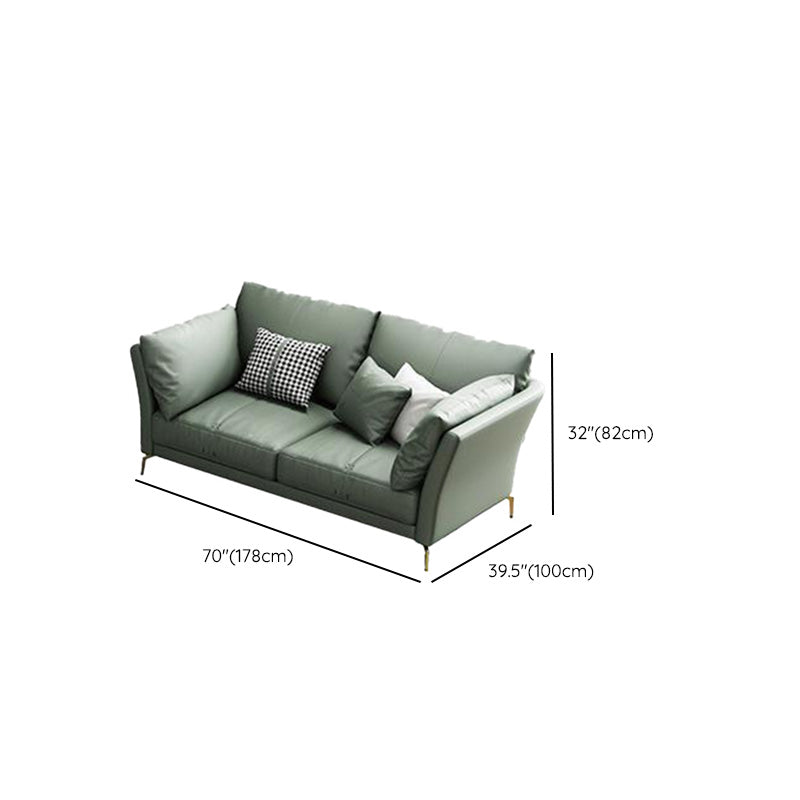 Genuine Leather Flared Arm Sofa Luxurious Green Sofa with Pillows