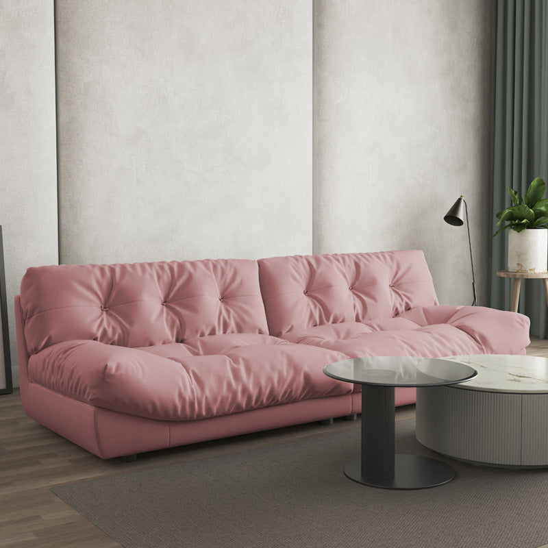 Tufted Split-Back Seating Armless Standard Sofa Leather for Apartment