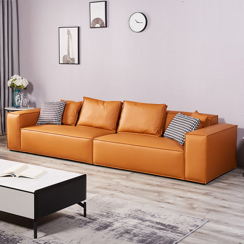 Scandinavian Living Room Sofa Square Arm Pillows Orange Settee