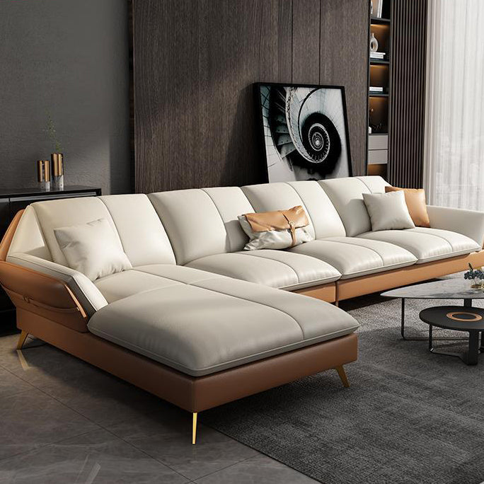 32"H Glam Sectional Sofa White Leather Cushion Back Sleeper Sectional