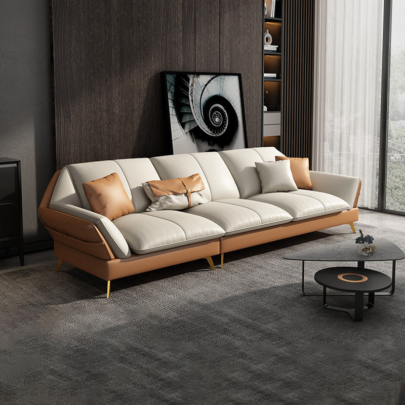 32"H Glam Sectional Sofa White Leather Cushion Back Sleeper Sectional