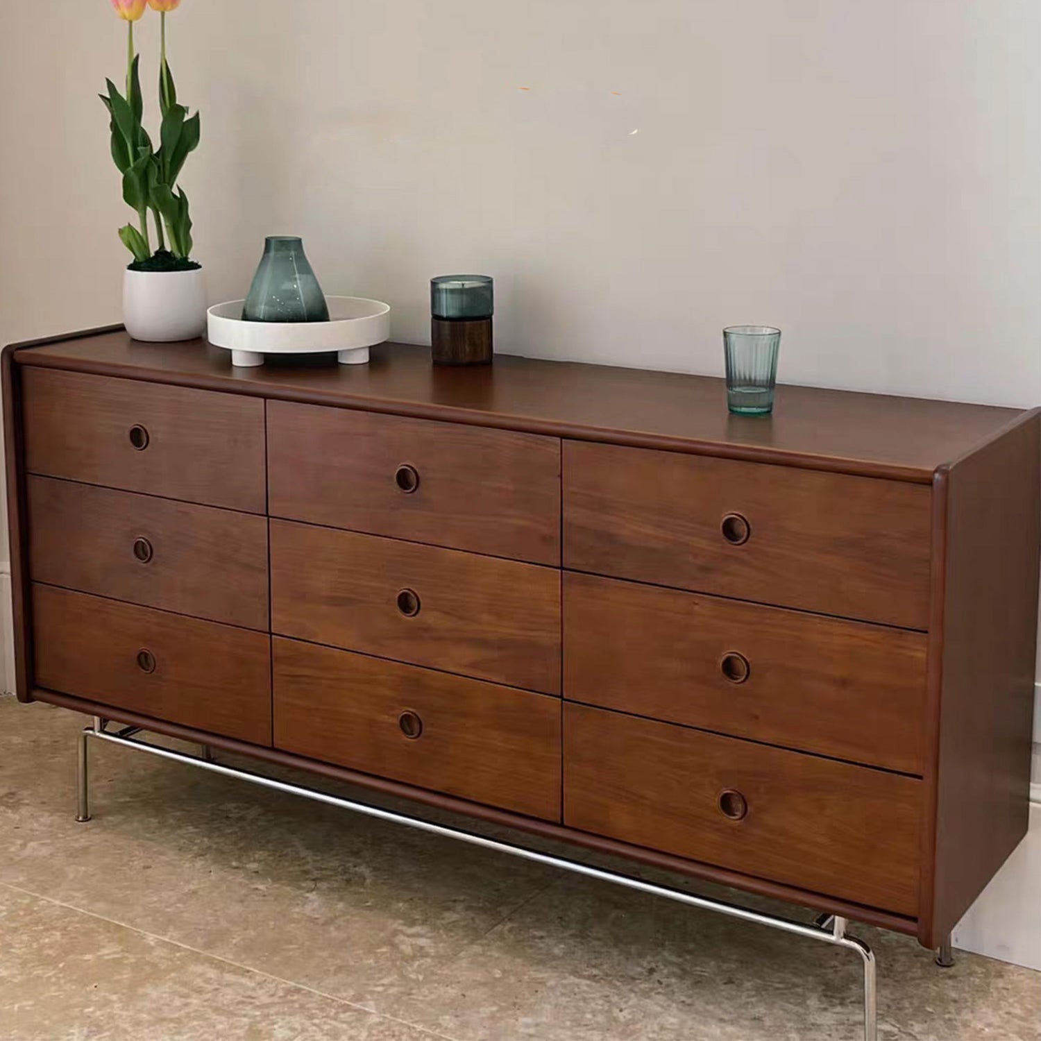 Mid-Century Modern Accent Chest with Drawers and Straight Legs in Brone