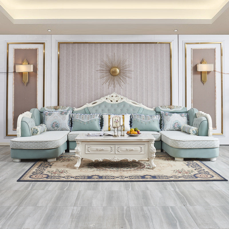 74" Wide French Country Sectional Sofa Tufted Split-Back Sleeper Sectional