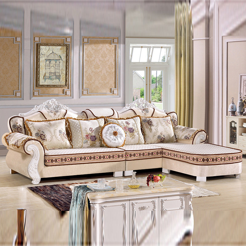 70" Wide French Country Sectional Sofa Fabric Sleeper Sectional