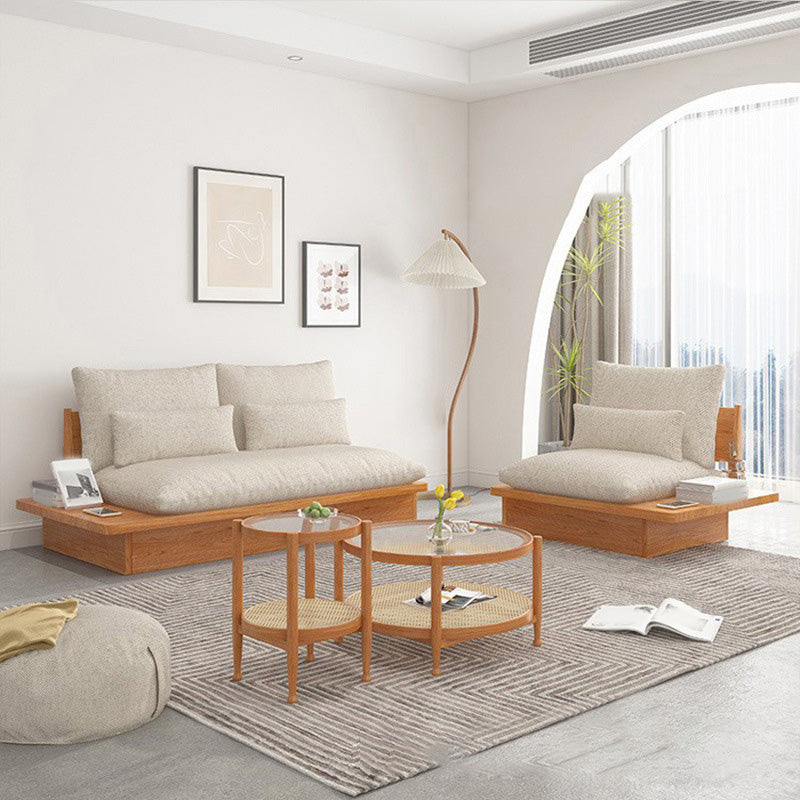 Contemporary Beige Sofa with Pillows Back and Drawers for Living Room