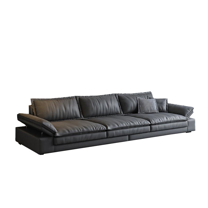 Mid Century Modern Black Sofa with Pillow Top Arm and Loose Back