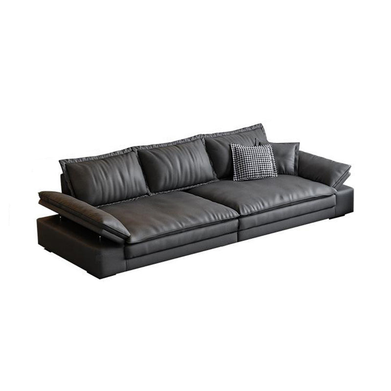Mid Century Modern Black Sofa with Pillow Top Arm and Loose Back