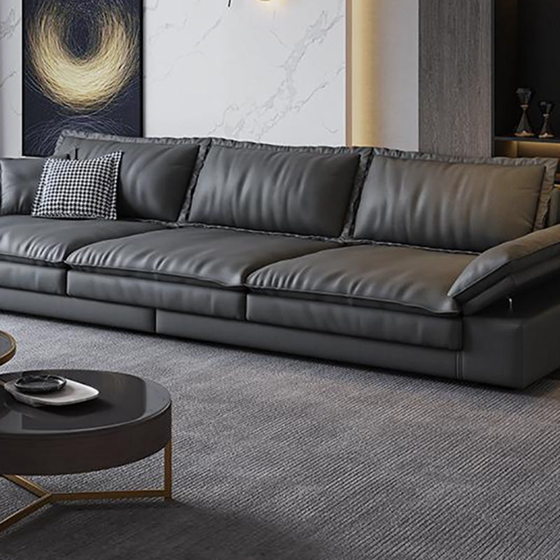 Mid Century Modern Black Sofa with Pillow Top Arm and Loose Back
