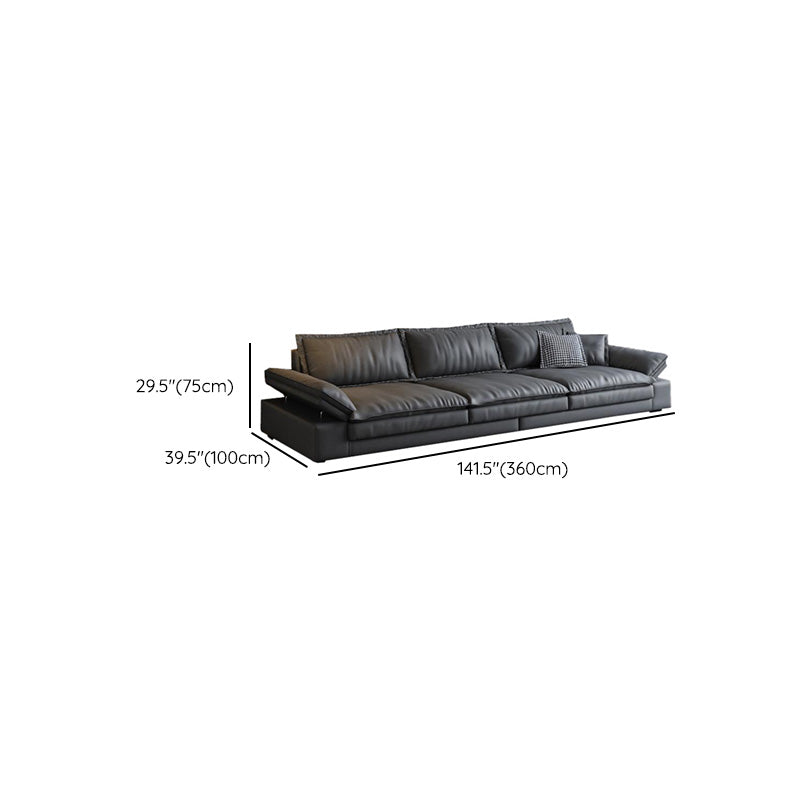 Mid Century Modern Black Sofa with Pillow Top Arm and Loose Back