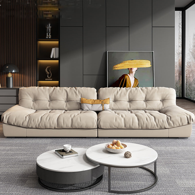 Scandinavian Beige Sofa with Tufted Back and Flared Arm for Living Room