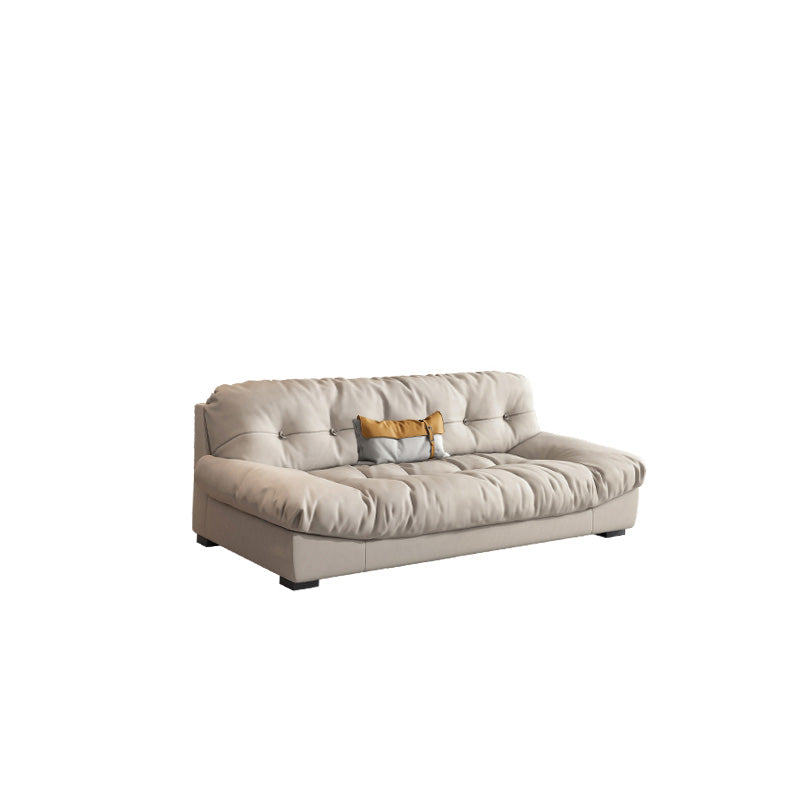 Scandinavian Beige Sofa with Tufted Back and Flared Arm for Living Room