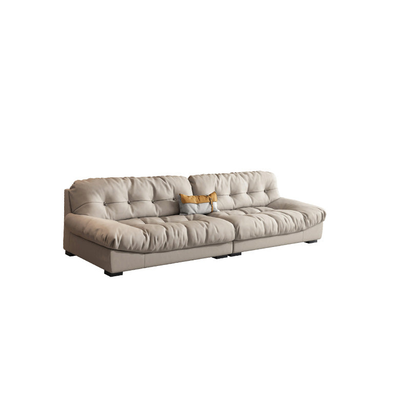 Scandinavian Beige Sofa with Tufted Back and Flared Arm for Living Room