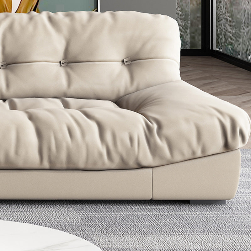 Scandinavian Beige Sofa with Tufted Back and Flared Arm for Living Room