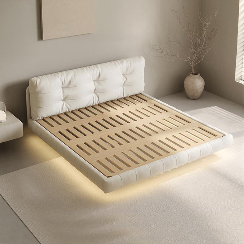 Genuine Leather Upholstered Platform Bed Light Beige Bed Frame