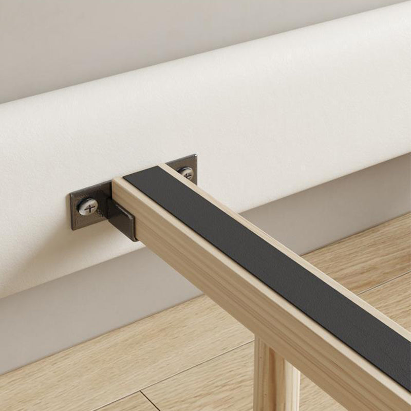 Genuine Leather Upholstered Platform Bed Light Beige Bed Frame