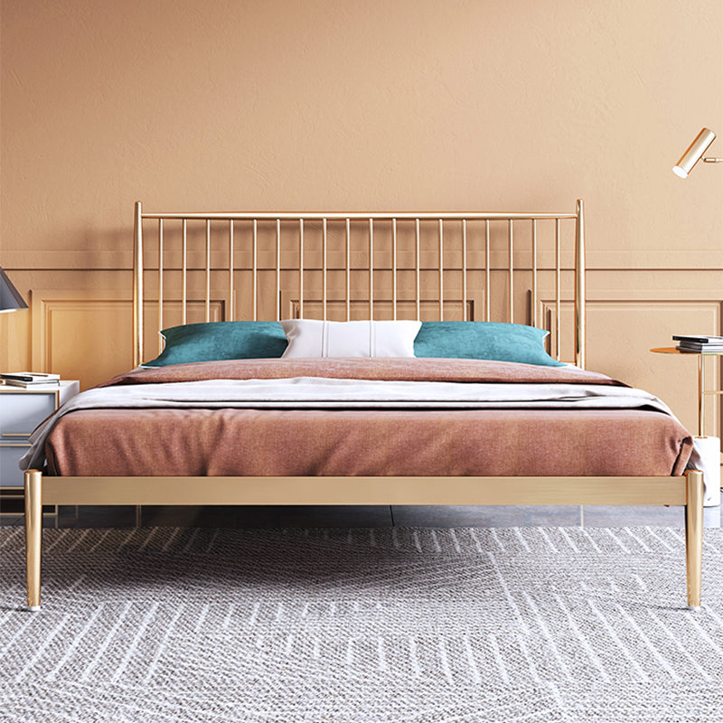 Glam Golden Finish Metallic Bed Wire-Grid Iron Bed Frame with Headboard