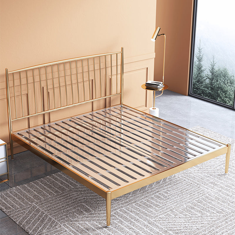 Glam Golden Finish Metallic Bed Wire-Grid Iron Bed Frame with Headboard