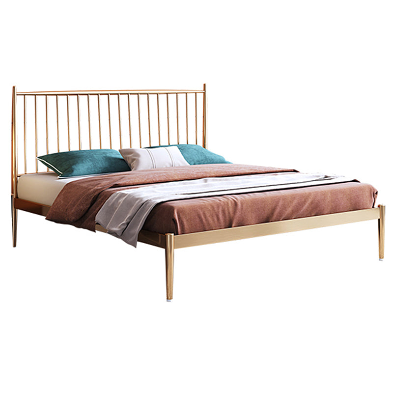 Glam Golden Finish Metallic Bed Wire-Grid Iron Bed Frame with Headboard