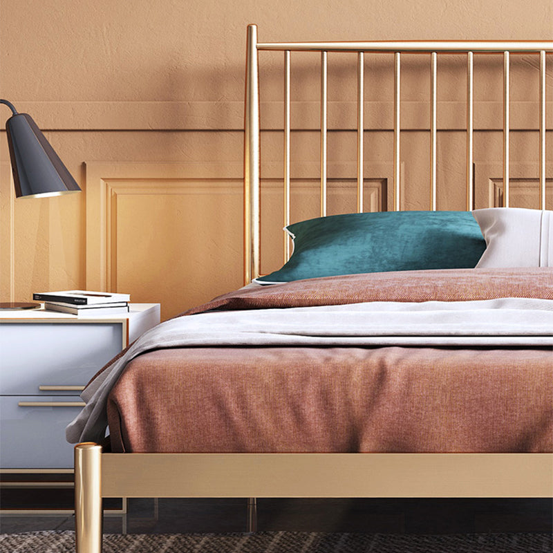 Glam Golden Finish Metallic Bed Wire-Grid Iron Bed Frame with Headboard