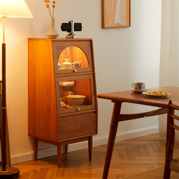 2 - Door and 1 - Drawer Solid Wood Chest 43.3" Tall Glass Paned Side Cabinet