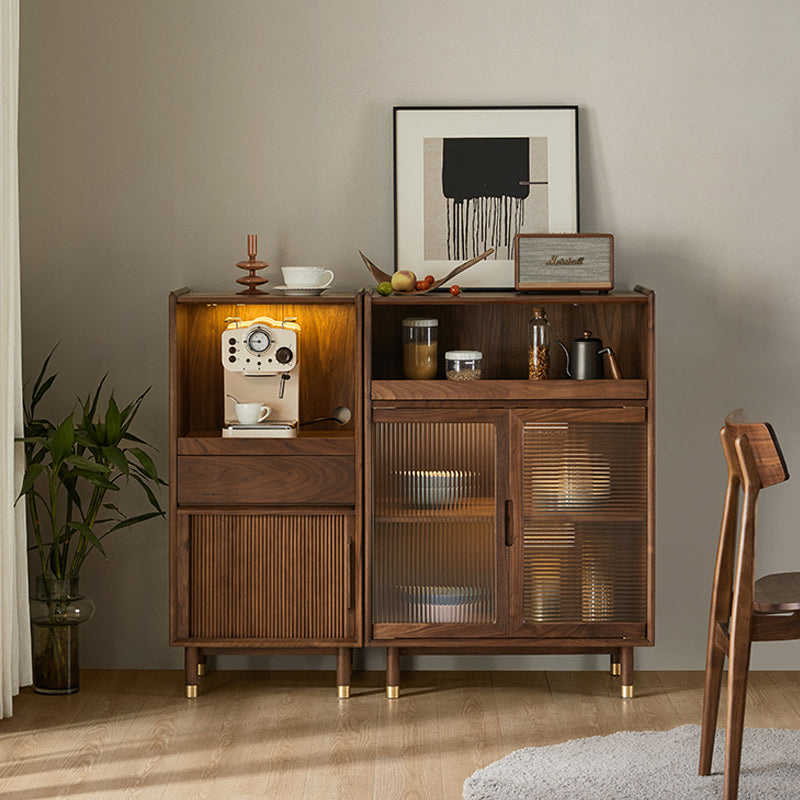Storage Solid Wood Glass Door Cabinet Mid Century Chest in Walnut