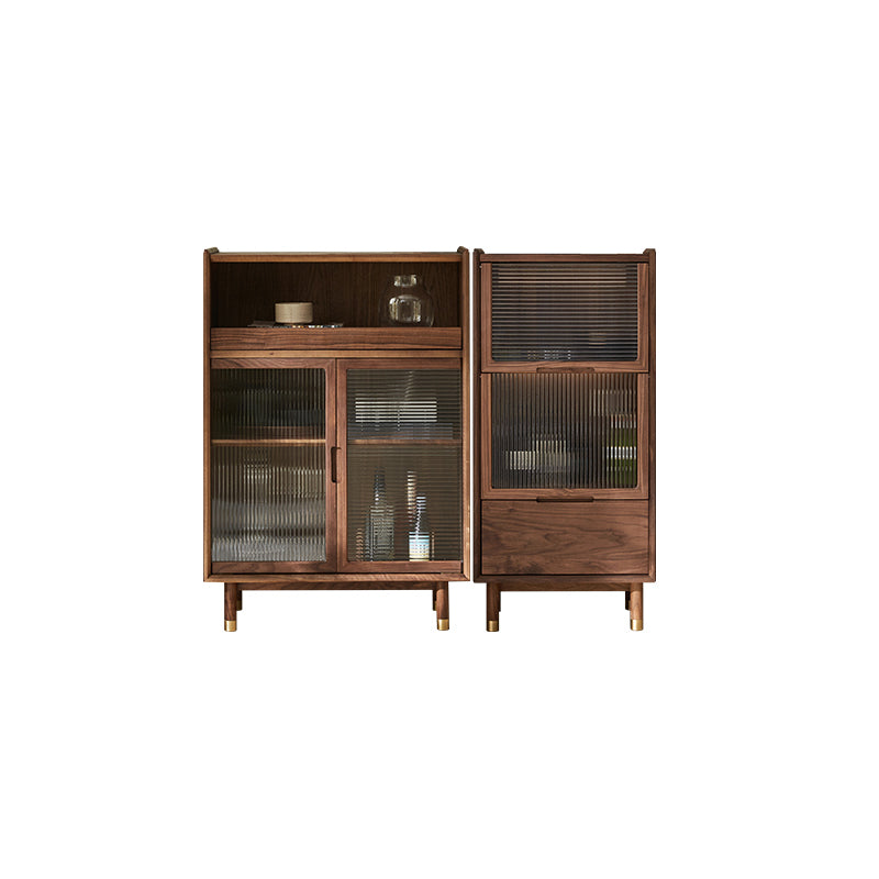 Storage Solid Wood Glass Door Cabinet Mid Century Chest in Walnut
