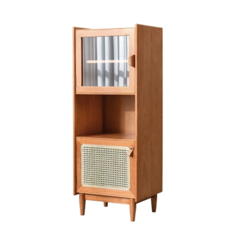 51.2" Tall Solid Wood Storage Cabinet with Glass Paned 2 - Door Rattan Accent Chest