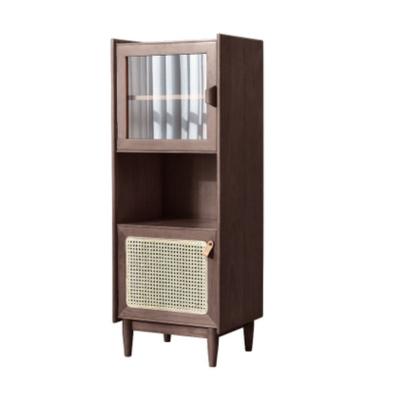 51.2" Tall Solid Wood Storage Cabinet with Glass Paned 2 - Door Rattan Accent Chest