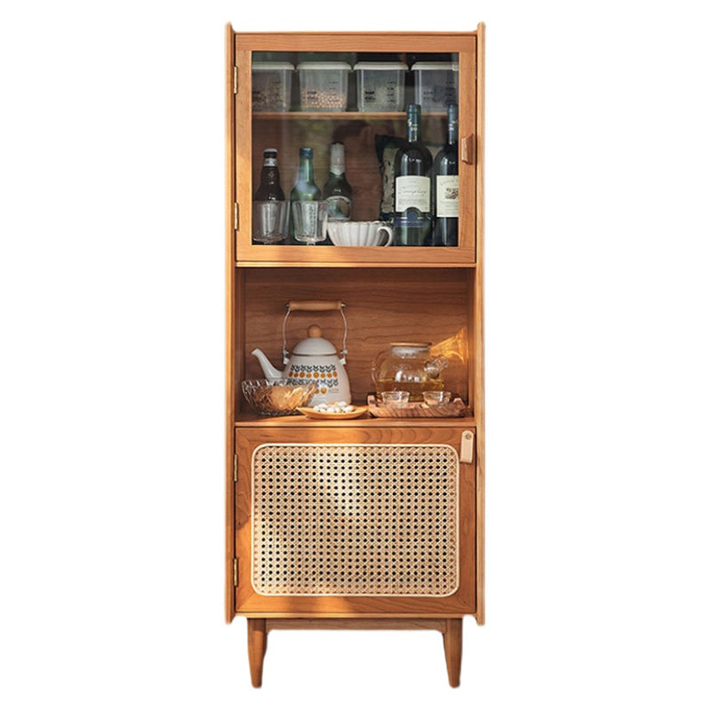 51.2" Tall Solid Wood Storage Cabinet with Glass Paned 2 - Door Rattan Accent Chest