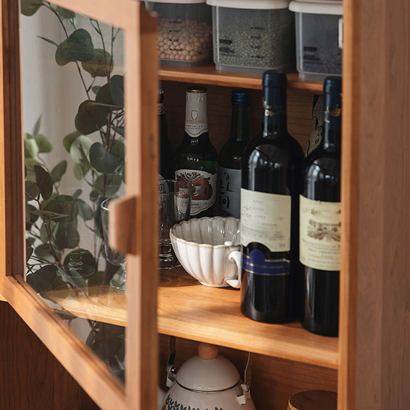 51.2" Tall Solid Wood Storage Cabinet with Glass Paned 2 - Door Rattan Accent Chest