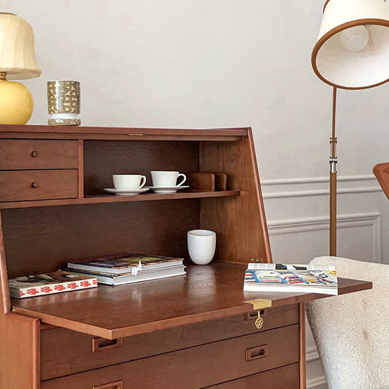 Mid-Century Modern Wood Accent Chest in Ash 46" Tall 5 Drawers Cabinet