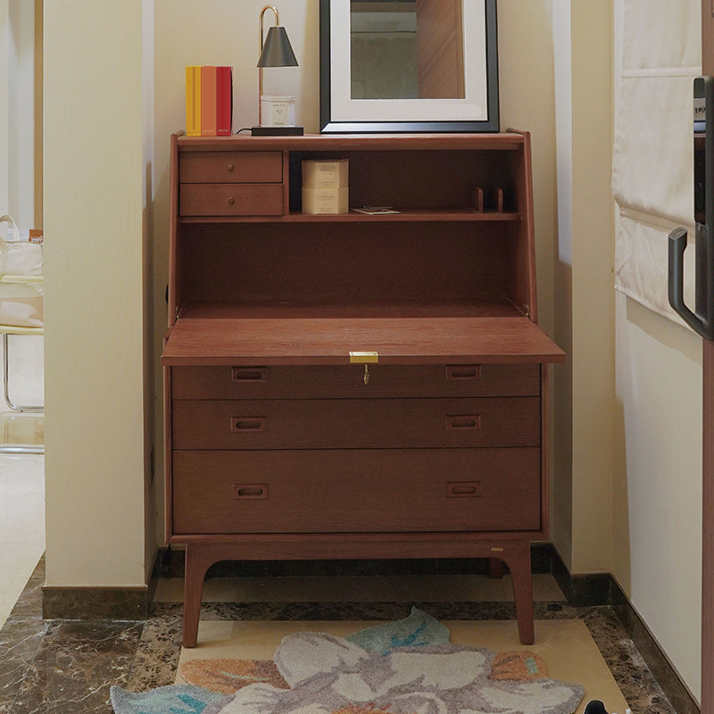 Mid-Century Modern Wood Accent Chest in Ash 46" Tall 5 Drawers Cabinet