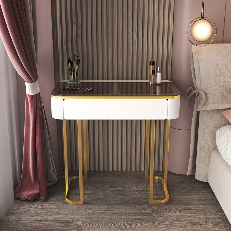 Glass Top Make-up Vanity Wood Dressing Table with Storage Drawers