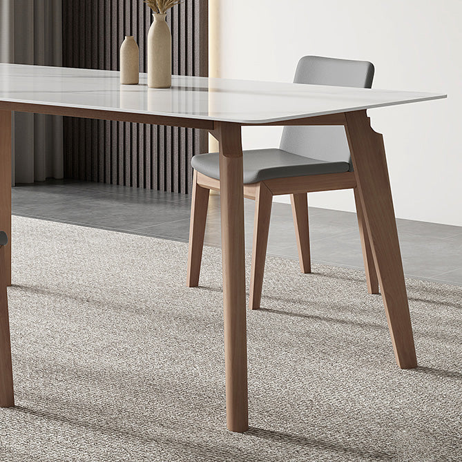 Mid-Century Rectangle Dining Table Solid Wood Legs and Stone Top Dining Table