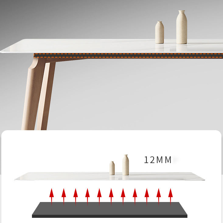 Mid-Century Rectangle Dining Table Solid Wood Legs and Stone Top Dining Table