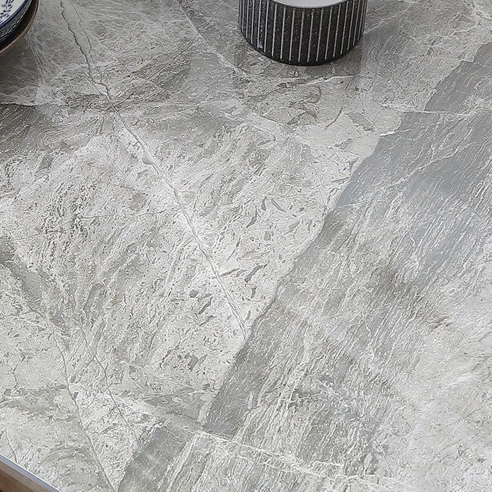 Mid-Century Modern Stone Dining Table Rectangle Dining Table with Solid Wood Legs