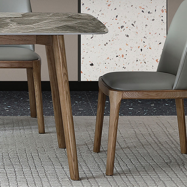 Mid-Century Modern Stone Dining Table Rectangle Dining Table with Solid Wood Legs