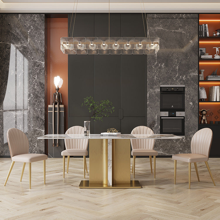 Glam Style Sintered Stone Table Dining Rectangle Table with Metal Legs for Kitchen