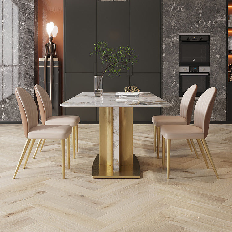 Glam Style Sintered Stone Table Dining Rectangle Table with Metal Legs for Kitchen