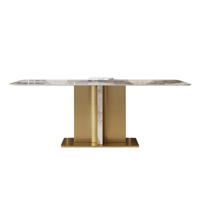 Glam Style Sintered Stone Table Dining Rectangle Table with Metal Legs for Kitchen