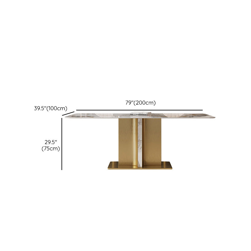 Glam Style Sintered Stone Table Dining Rectangle Table with Metal Legs for Kitchen