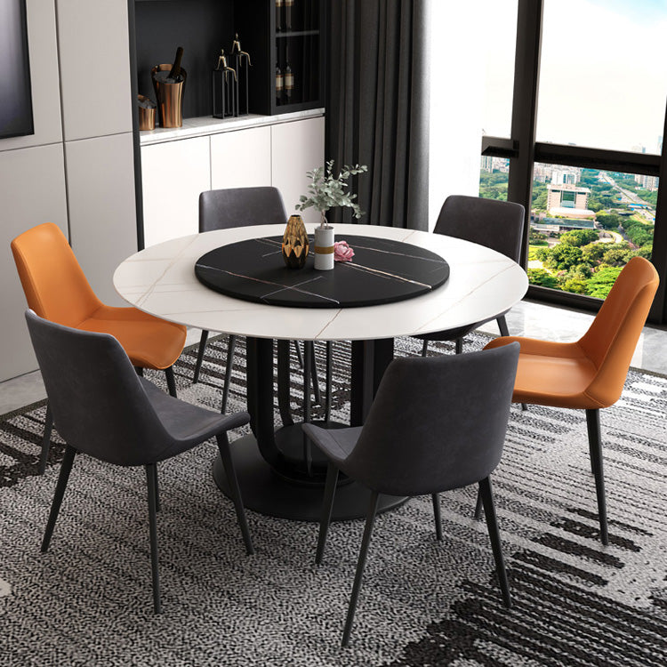Round Stone Top Dining Table Contemporary Dining Table with Metal Pedestal Base