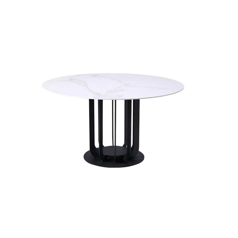 Round Stone Top Dining Table Contemporary Dining Table with Metal Pedestal Base