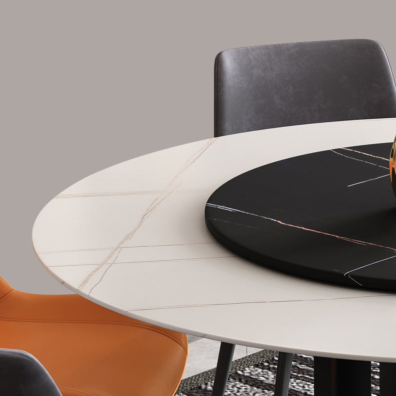 Round Stone Top Dining Table Contemporary Dining Table with Metal Pedestal Base