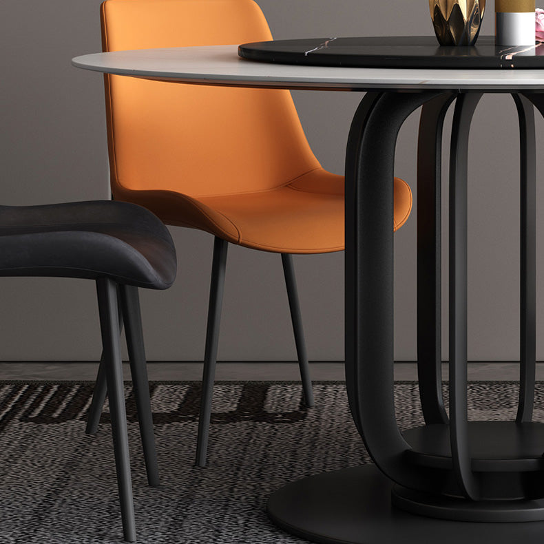 Round Stone Top Dining Table Contemporary Dining Table with Metal Pedestal Base