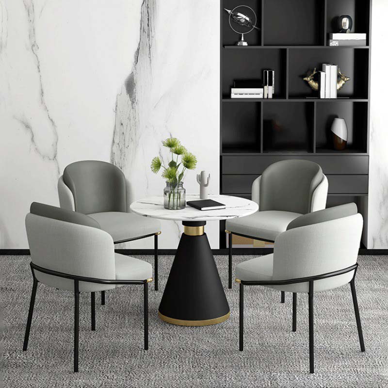 Contemporary Style Round Dining Table White Table with Metal Base