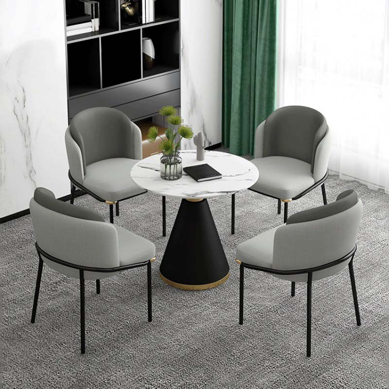 Contemporary Style Round Dining Table White Table with Metal Base