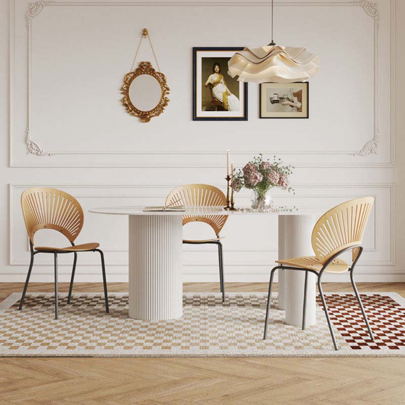 Contemporary Free Form Dining Table White Stone Top Table for Home