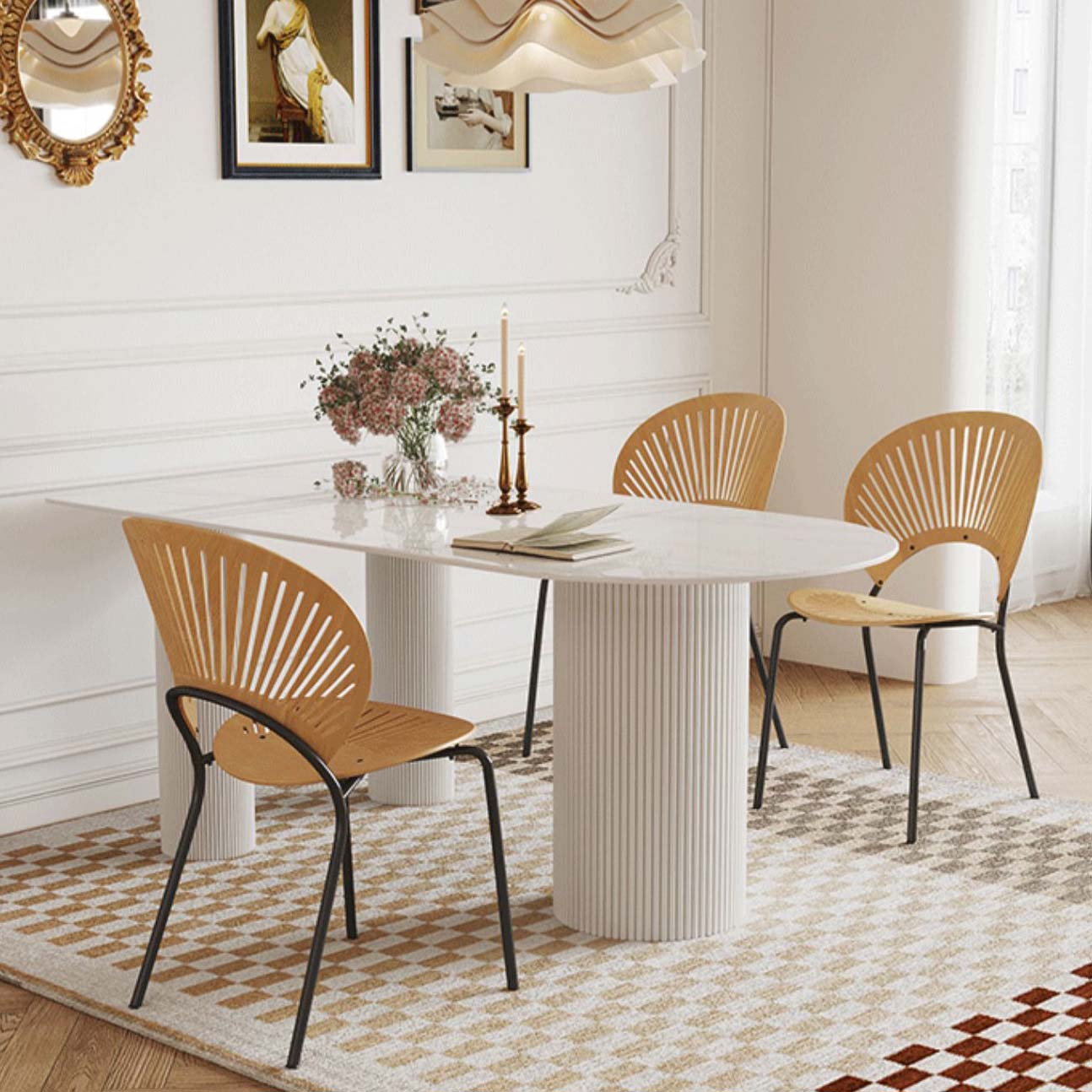 Contemporary Free Form Dining Table White Stone Top Table for Home