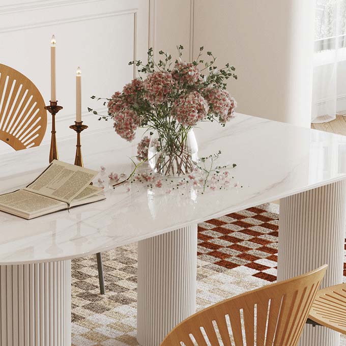 Contemporary Free Form Dining Table White Stone Top Table for Home